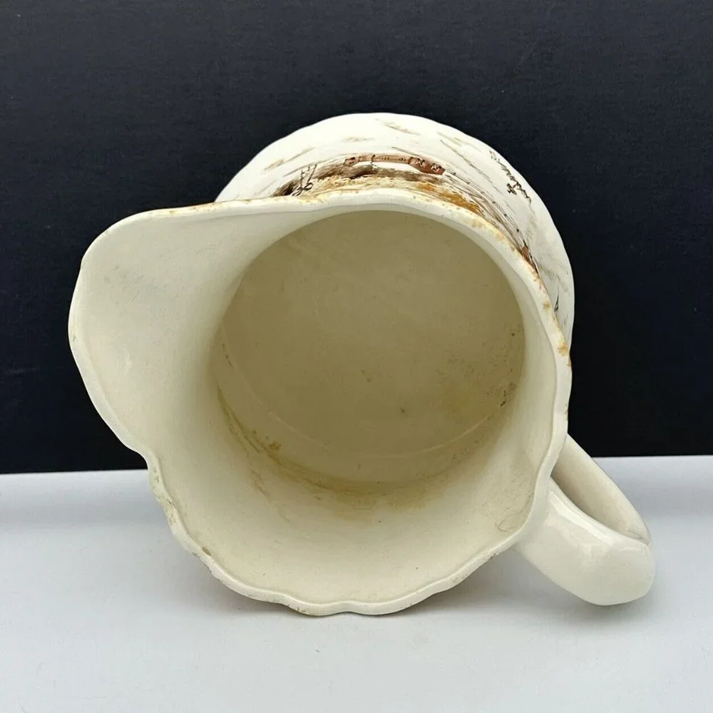 Hand Painted Ceramic‎ Water Pitcher Winter Cabin Barn Windmill SIGNED VTG 1979